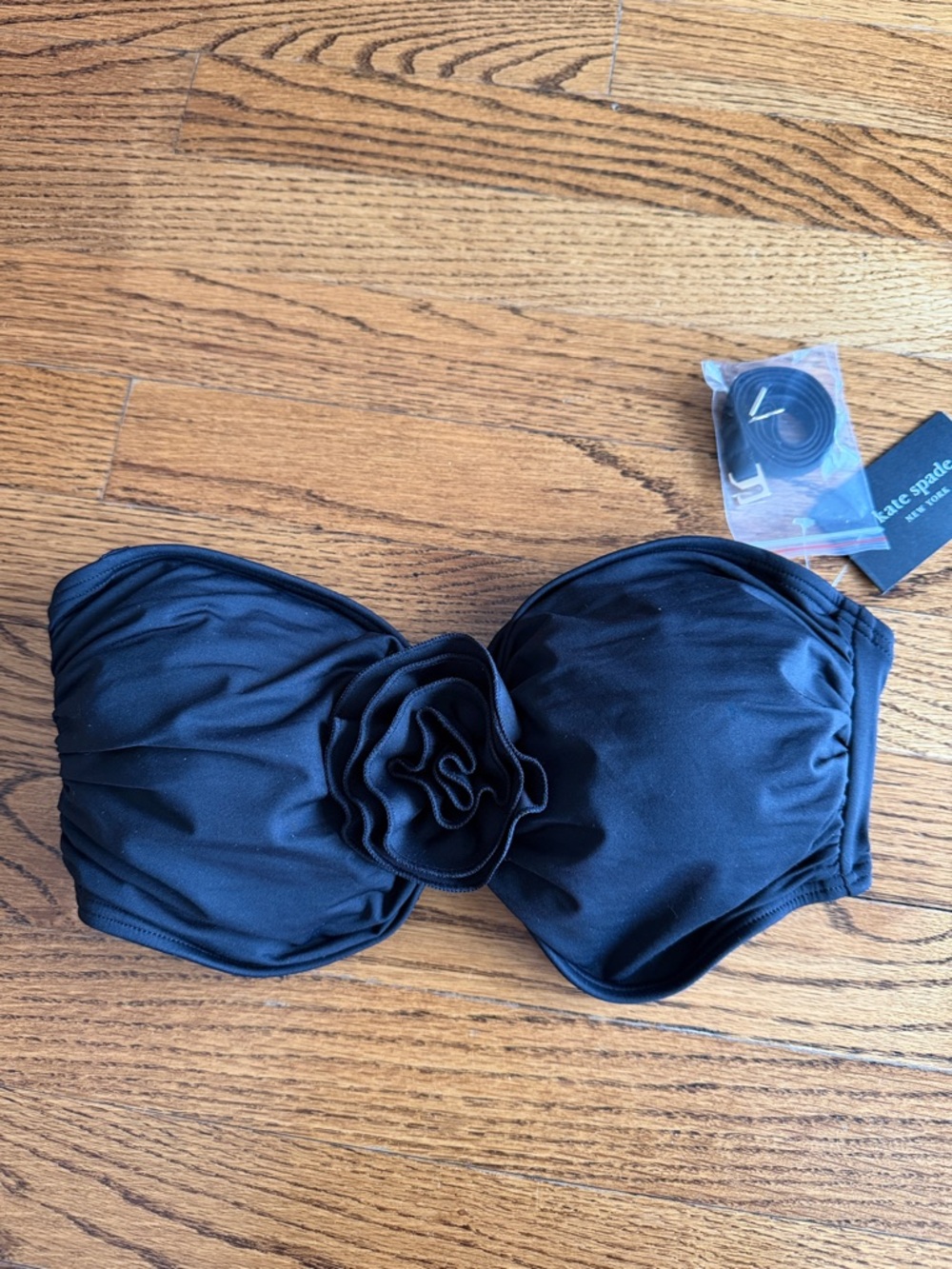 kate spade Black Bandeau Bikini Top with Floral Accent